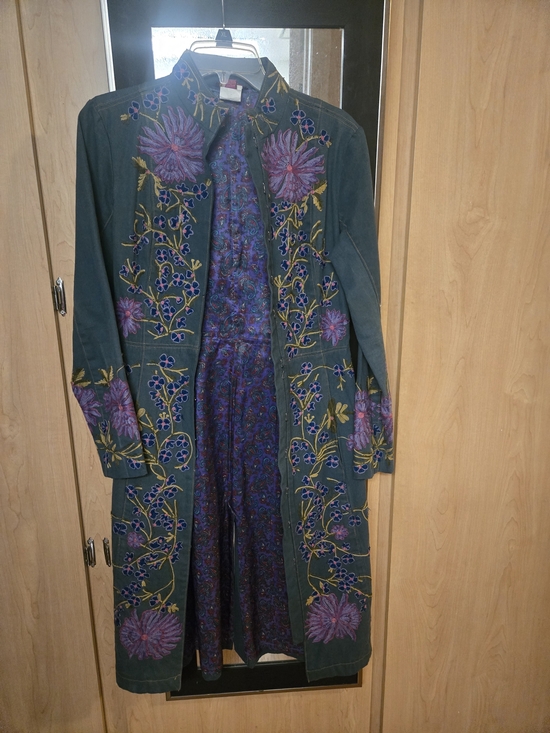 Tracy Reese Jackets & Blazers - Tracy Reese Teal Trench Coat with Purple Floral Embroidery